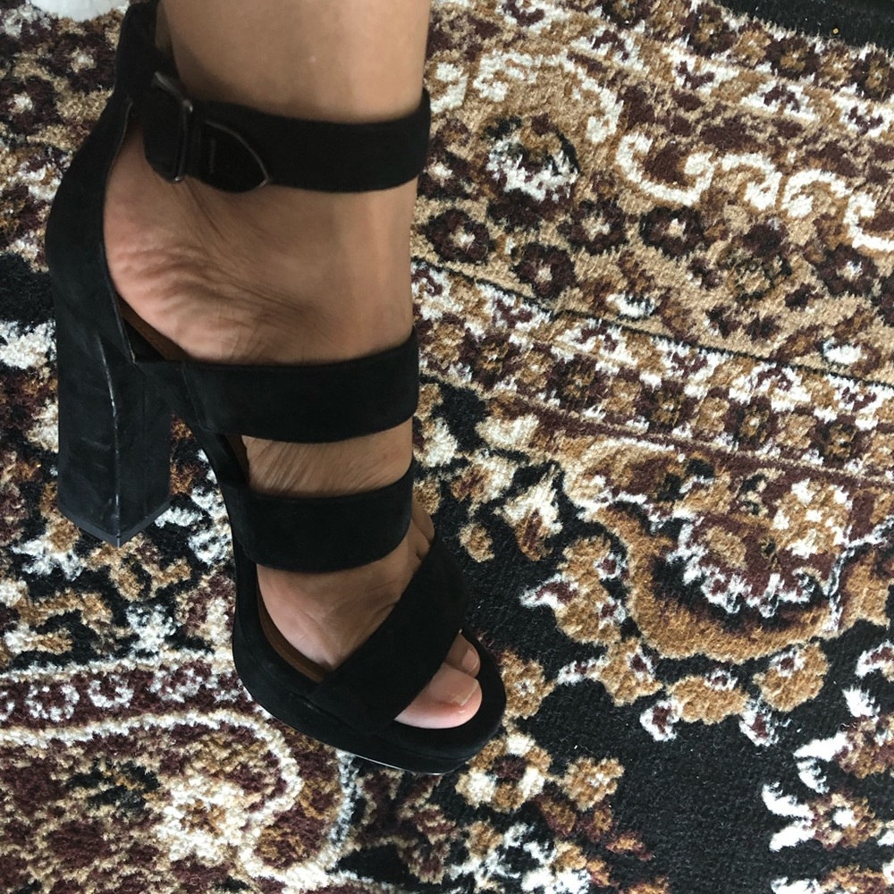 COACH black suede high heels.